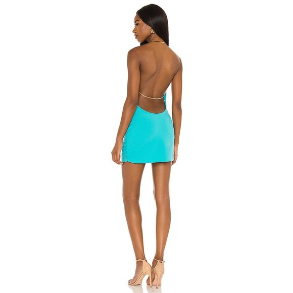 NEW The Bar Liam Open Back Mini Dress Turquoise Blue 0 - Picture 3 of 10